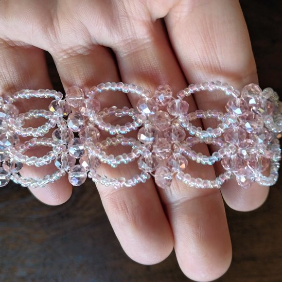 1" Wide Handmade Beaded Soft Pink Bracelet - Picture 7 of 8